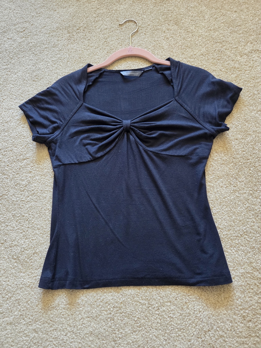 Hillard & Hanson VTG Black Solid Twist Front Short Sleeve Pullover T-Shirt Sz PS
